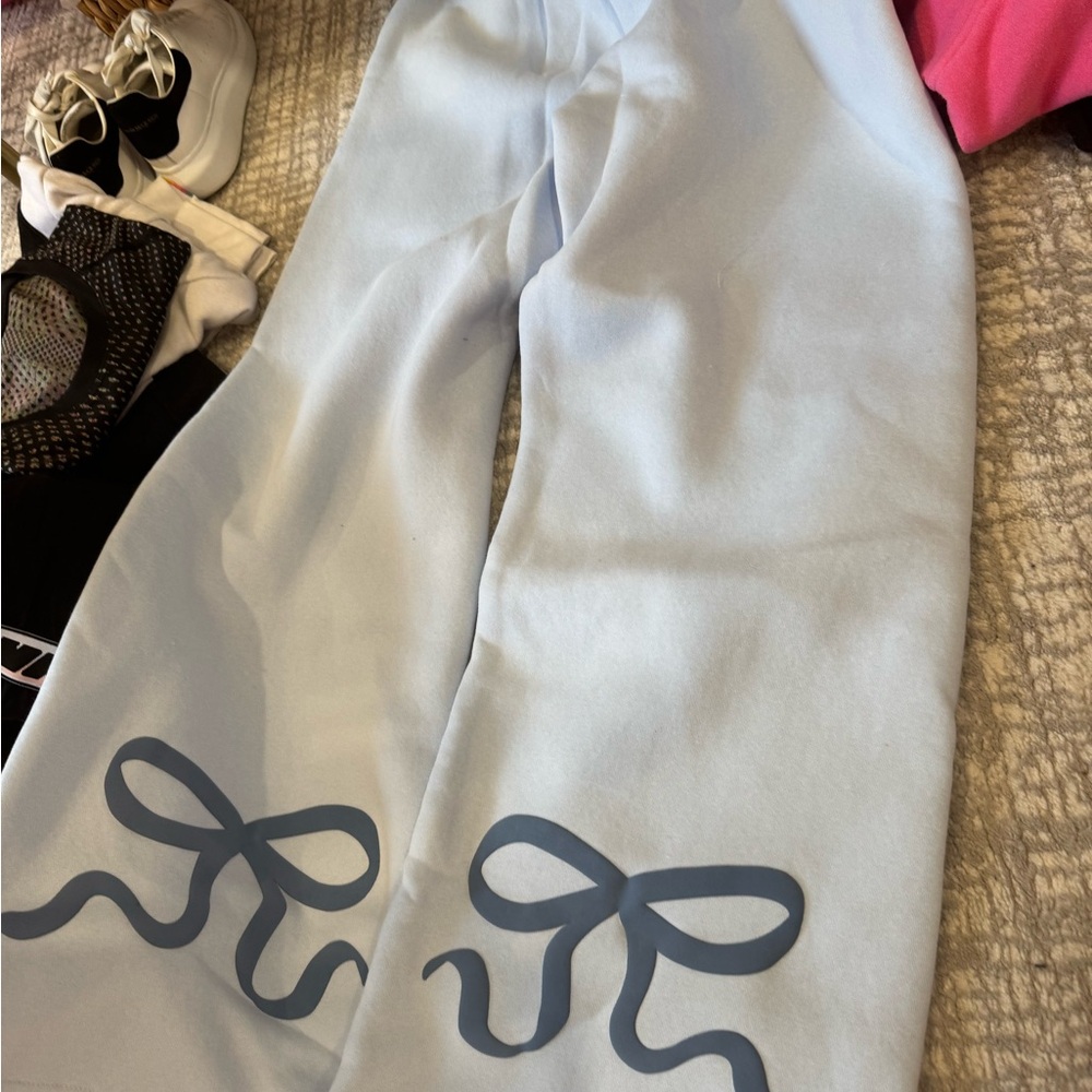 Edikted Light Blue Track Pants with Bow Detail